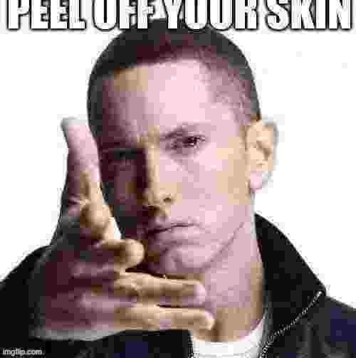 there are bugs in your skin dig them out tear off your skin there are bugs in your skin | image tagged in peel off your skin eminem | made w/ Imgflip meme maker