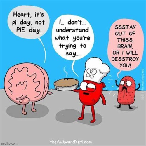 image tagged in brain,heart,tongue,pi day,pi,pie | made w/ Imgflip meme maker