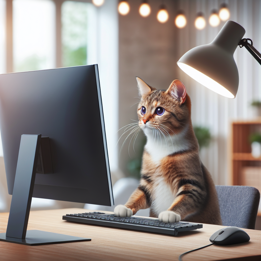 focused cat working at computer Blank Meme Template