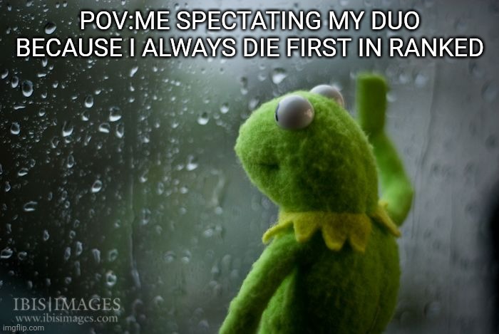 kermit window | POV:ME SPECTATING MY DUO BECAUSE I ALWAYS DIE FIRST IN RANKED | image tagged in kermit window | made w/ Imgflip meme maker
