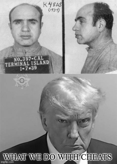 Capone wasn't nearly the criminal you are! | WHAT WE DO WITH CHEATS | image tagged in alphonse capone,trump,crininals,maga gansta,rubber room | made w/ Imgflip meme maker