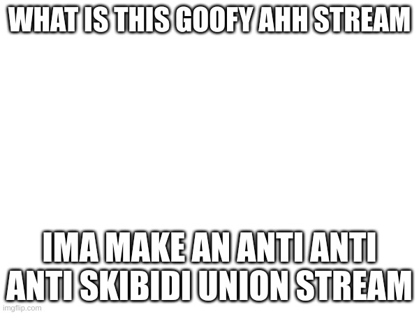 skibidibad | WHAT IS THIS GOOFY AHH STREAM; IMA MAKE AN ANTI ANTI ANTI SKIBIDI UNION STREAM | image tagged in yutkyjfhtdg | made w/ Imgflip meme maker