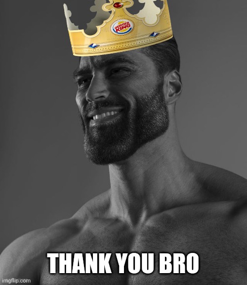 Giga Chad | THANK YOU BRO | image tagged in giga chad | made w/ Imgflip meme maker