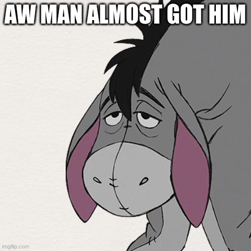 Disappointed eeyore | AW MAN ALMOST GOT HIM | image tagged in disappointed eeyore | made w/ Imgflip meme maker