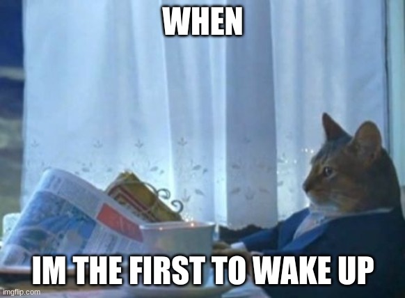 I Should Buy A Boat Cat Meme | WHEN; IM THE FIRST TO WAKE UP | image tagged in memes,i should buy a boat cat | made w/ Imgflip meme maker