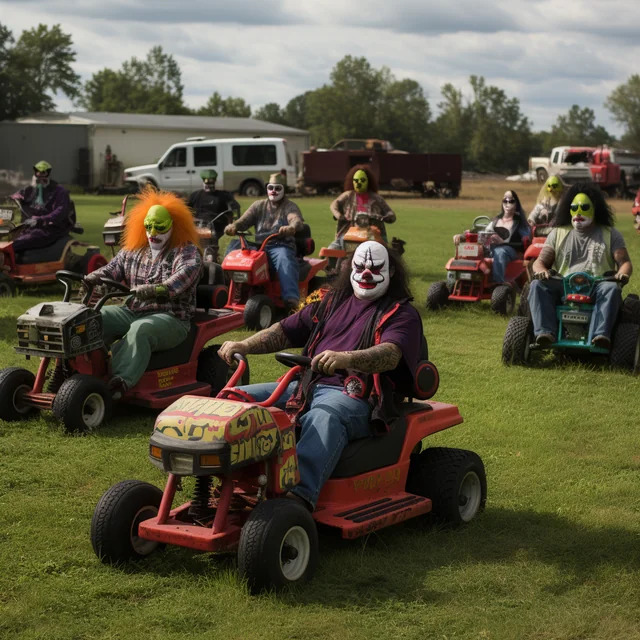 Clowns mowing lawn Blank Meme Template