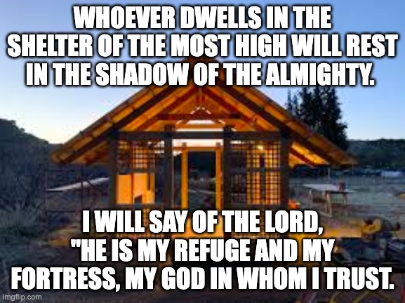 WHOEVER DWELLS IN THE SHELTER OF THE MOST HIGH WILL REST IN THE SHADOW OF THE ALMIGHTY. I WILL SAY OF THE LORD, "HE IS MY REFUGE AND MY FORTRESS, MY GOD IN WHOM I TRUST. | image tagged in god,lord,high,trust | made w/ Imgflip meme maker