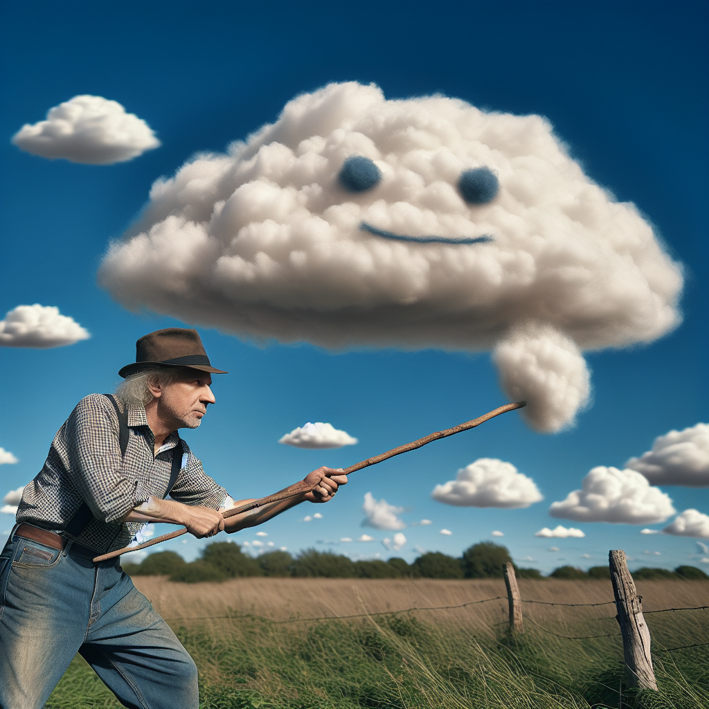 High Quality Guy poking cloud with stick Blank Meme Template
