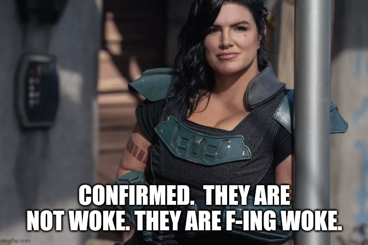 Gina Carano | CONFIRMED.  THEY ARE NOT WOKE. THEY ARE F-ING WOKE. | image tagged in gina carano | made w/ Imgflip meme maker