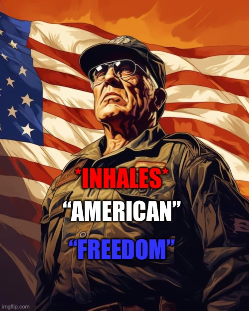 FREEDOM MFS | “AMERICAN”; *INHALES*; “FREEDOM” | image tagged in america | made w/ Imgflip meme maker