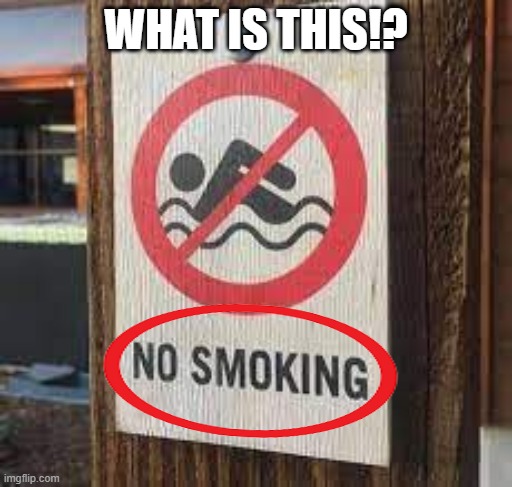 no swiming is no smoking? | WHAT IS THIS!? | image tagged in no swiming is no smoking | made w/ Imgflip meme maker