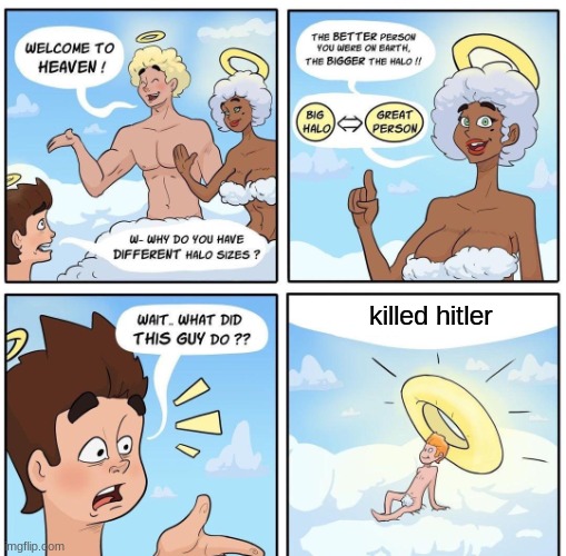 true no cap | killed hitler | image tagged in halo sizes on cloud 9,true story,facts,funny,real life,heaven | made w/ Imgflip meme maker