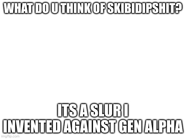 (WGON Note: DO NOT LOOK AT THE COMMENTS, WORST MISTAKE OF MY LIFE) (S1CARI0 note: Potato gun when) | WHAT DO U THINK OF SKIBIDIPSHIT? ITS A SLUR I INVENTED AGAINST GEN ALPHA | made w/ Imgflip meme maker