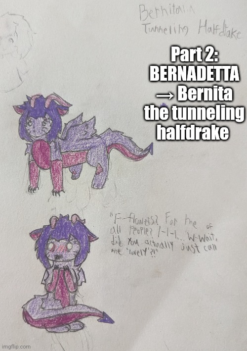 I probably should have done a different color scheme, but the purple is a necessity | Part 2: BERNADETTA → Bernita the tunneling halfdrake | image tagged in bernie,fire emblem | made w/ Imgflip meme maker