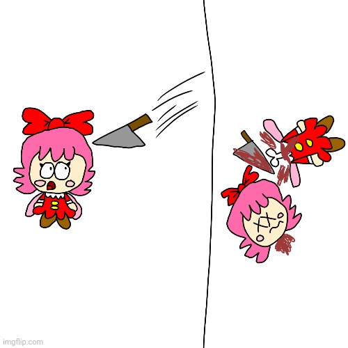 Ribbon got decapitated by a knife | image tagged in kirby,gore,funny,cute,parody,fanart | made w/ Imgflip meme maker