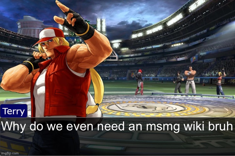 Terry Bogard objection temp | Why do we even need an msmg wiki bruh | image tagged in terry bogard objection temp | made w/ Imgflip meme maker