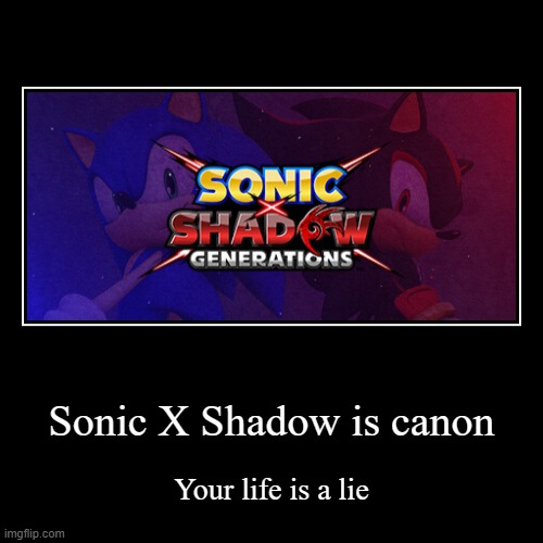 Sonic X Shadow is real | Sonic X Shadow is canon | Your life is a lie | image tagged in funny,demotivationals | made w/ Imgflip demotivational maker