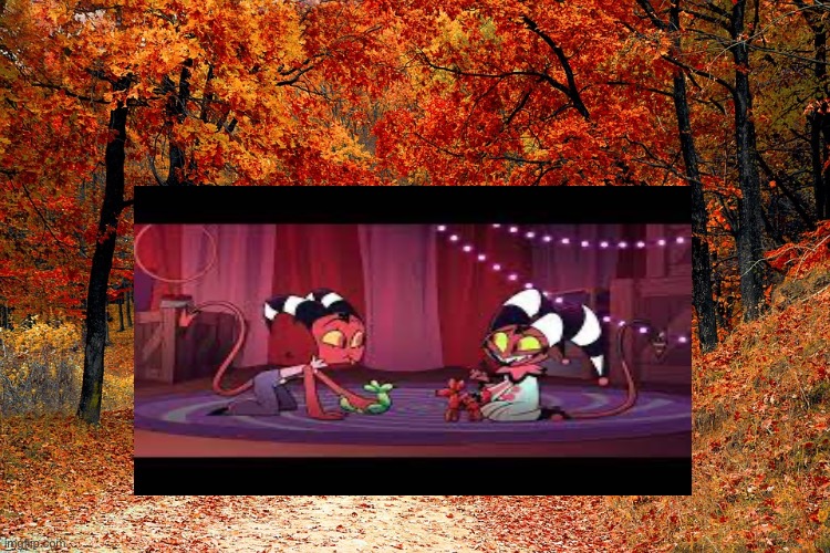 The Boss Imp And The Clown Imp (The Fox And The Hound) | image tagged in road in autumn | made w/ Imgflip meme maker