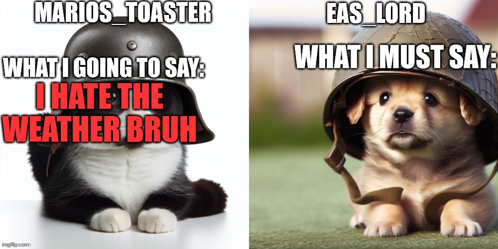 EAS_lord and marios_toaster | I HATE THE WEATHER BRUH | image tagged in eas_lord and marios_toaster | made w/ Imgflip meme maker