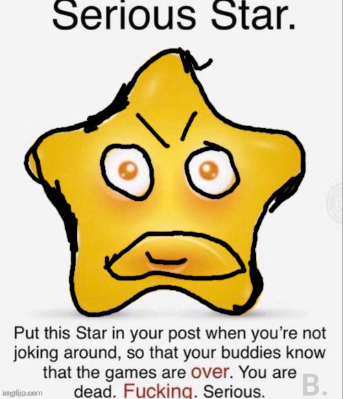 shit | B. | image tagged in serious star | made w/ Imgflip meme maker