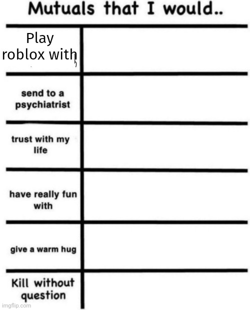 Which one I am | Play roblox with | image tagged in people i would | made w/ Imgflip meme maker