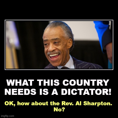WHAT THIS COUNTRY NEEDS IS A DICTATOR! | OK, how about the Rev. Al Sharpton. 
No? | image tagged in funny,demotivationals,trump,dictator,america,al sharpton | made w/ Imgflip demotivational maker