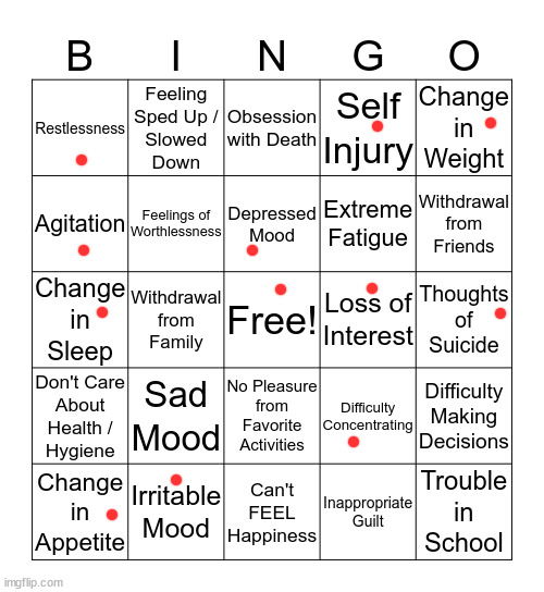 weba wabo | image tagged in depression bingo 1 | made w/ Imgflip meme maker