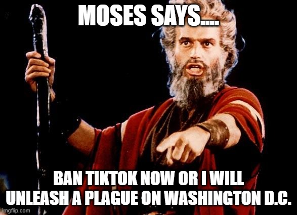 Angry Old Moses | MOSES SAYS.... BAN TIKTOK NOW OR I WILL UNLEASH A PLAGUE ON WASHINGTON D.C. | image tagged in angry old moses,tiktok,china,surveillance,democrats,us government | made w/ Imgflip meme maker