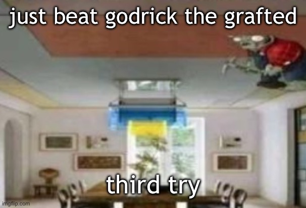 in the ceiling | just beat godrick the grafted; third try | image tagged in in the ceiling | made w/ Imgflip meme maker