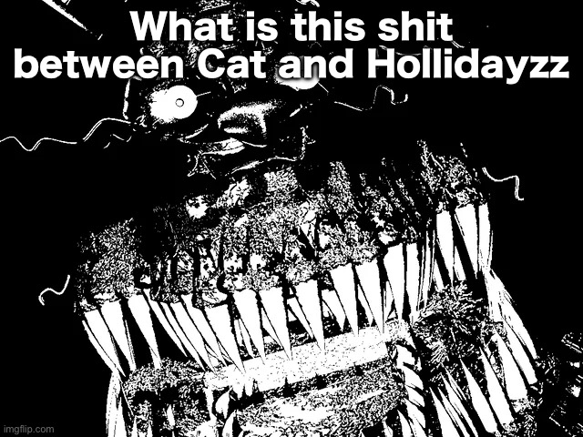 Traumatized Nightmare | What is this shit between Cat and Hollidayzz | image tagged in traumatized nightmare | made w/ Imgflip meme maker