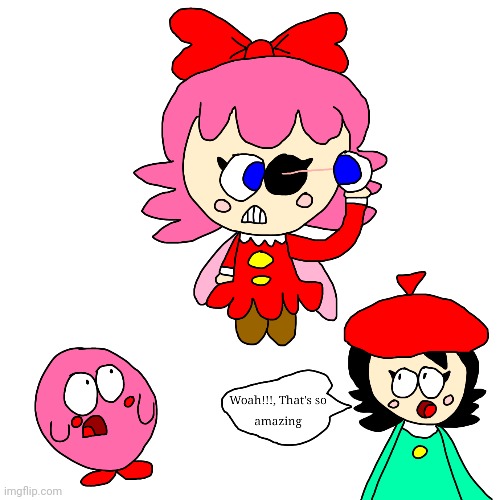 Ribbon almost pulled her eye out | image tagged in kirby,fanart,parody,lol,cute,artwork | made w/ Imgflip meme maker