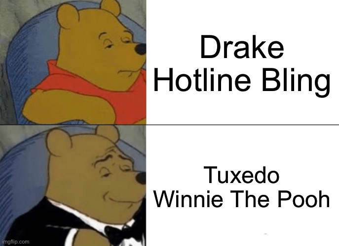 ;) | Drake Hotline Bling; Tuxedo Winnie The Pooh | image tagged in memes,drake hotline bling,tuxedo winnie the pooh,funny | made w/ Imgflip meme maker