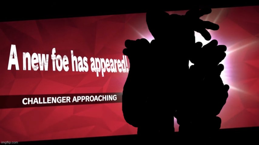 Guess the character for smash bros. Meme (unfinished game) | image tagged in challenger approaching | made w/ Imgflip meme maker