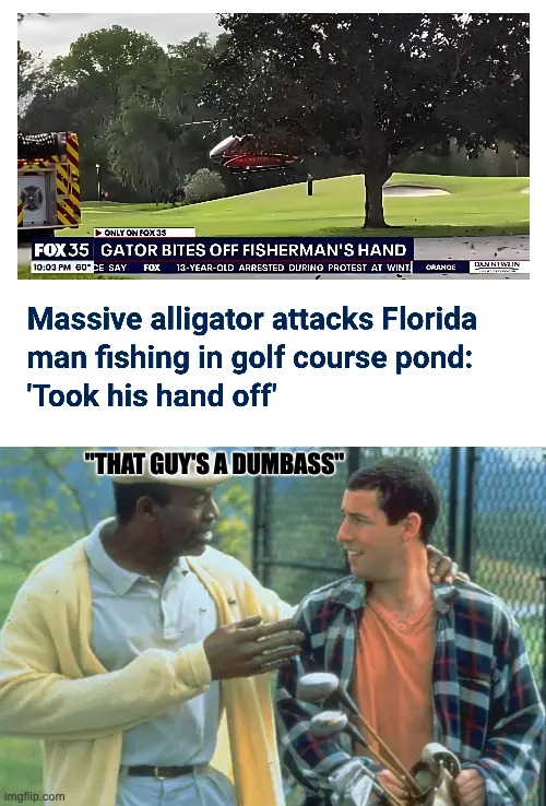 Today's Darwin Award Nominee | "THAT GUY'S A DUMBASS" | image tagged in chubbs peterson,alligator | made w/ Imgflip meme maker