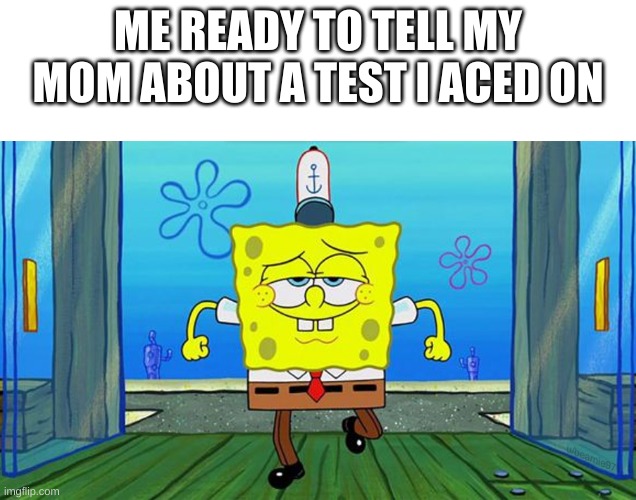 just act cool. | ME READY TO TELL MY MOM ABOUT A TEST I ACED ON | image tagged in spongebob walking in cool | made w/ Imgflip meme maker