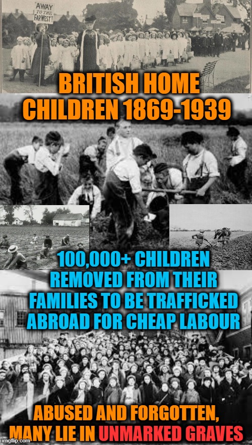 Once Upon A Time In The West..... | BRITISH HOME CHILDREN 1869-1939; 100,000+ CHILDREN REMOVED FROM THEIR FAMILIES TO BE TRAFFICKED ABROAD FOR CHEAP LABOUR; ABUSED AND FORGOTTEN, MANY LIE IN UNMARKED GRAVES; UNMARKED GRAVES | image tagged in truth hurts,christianity,doctor,slavery,traffic | made w/ Imgflip meme maker