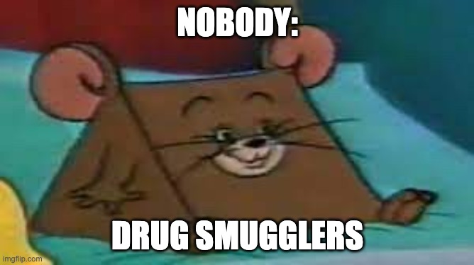 SMG-1 | NOBODY:; DRUG SMUGGLERS | image tagged in jerry ate cheese | made w/ Imgflip meme maker