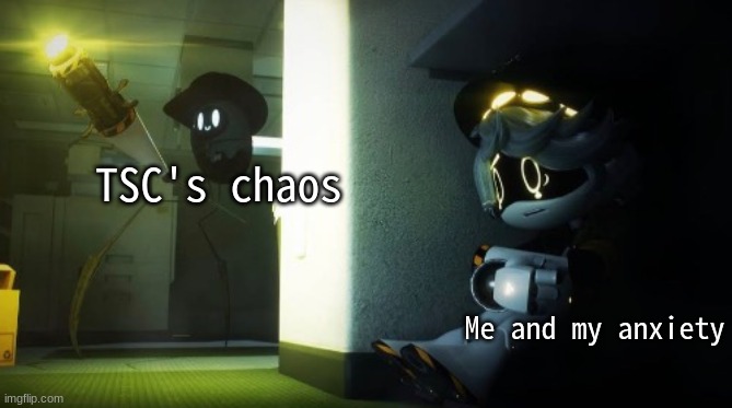 . | TSC's chaos; Me and my anxiety | image tagged in n hiding from beau,tsc chaos | made w/ Imgflip meme maker