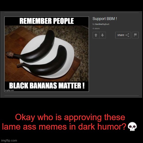 dark humor is a fucking wasteland of a stream | Okay who is approving these lame ass memes in dark humor?💀 | image tagged in plain black template | made w/ Imgflip meme maker