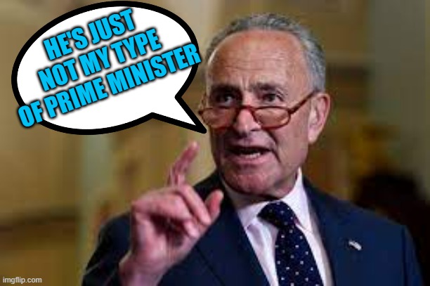 Chuck Shumer | HE'S JUST NOT MY TYPE
OF PRIME MINISTER | image tagged in chuck shumer | made w/ Imgflip meme maker