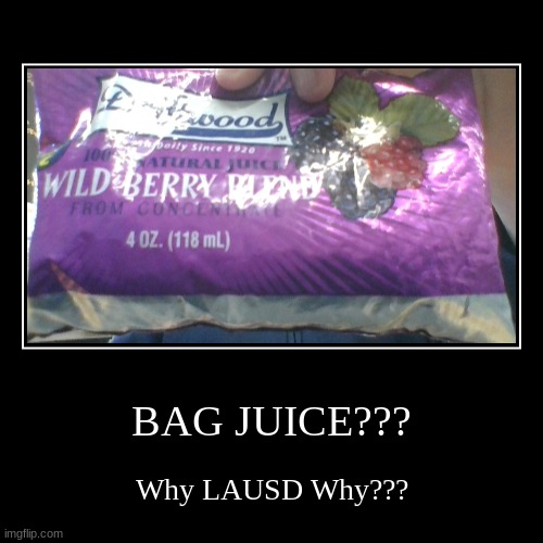 BAG JUICE??? | Why LAUSD Why??? | image tagged in funny,demotivationals | made w/ Imgflip demotivational maker