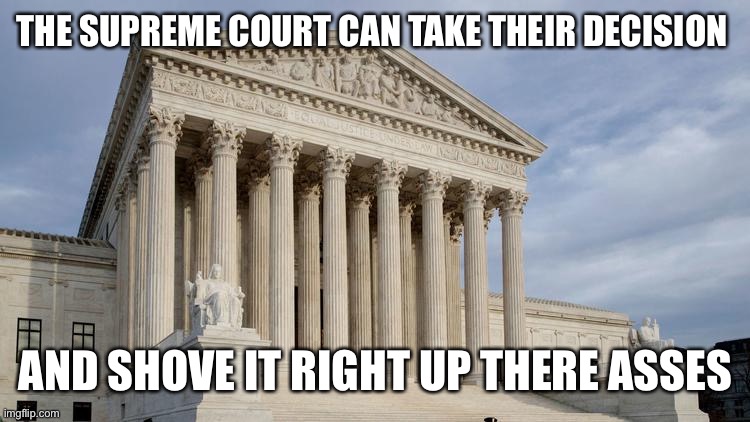 supreme court | THE SUPREME COURT CAN TAKE THEIR DECISION; AND SHOVE IT RIGHT UP THERE ASSES | image tagged in supreme court | made w/ Imgflip meme maker