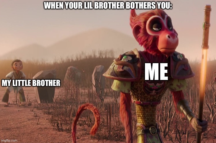 When your little brother bothers you. | WHEN YOUR LIL BROTHER BOTHERS YOU:; ME; MY LITTLE BROTHER | image tagged in i dont care monkey king,funny memes | made w/ Imgflip meme maker