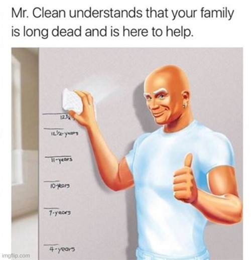 I don't know to be honest | image tagged in dark,mr clean,dead family | made w/ Imgflip meme maker