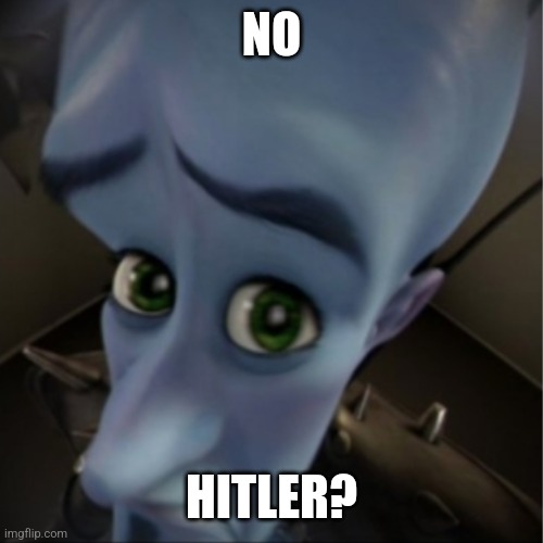 No Hitler? | NO; HITLER? | image tagged in megamind peeking | made w/ Imgflip meme maker