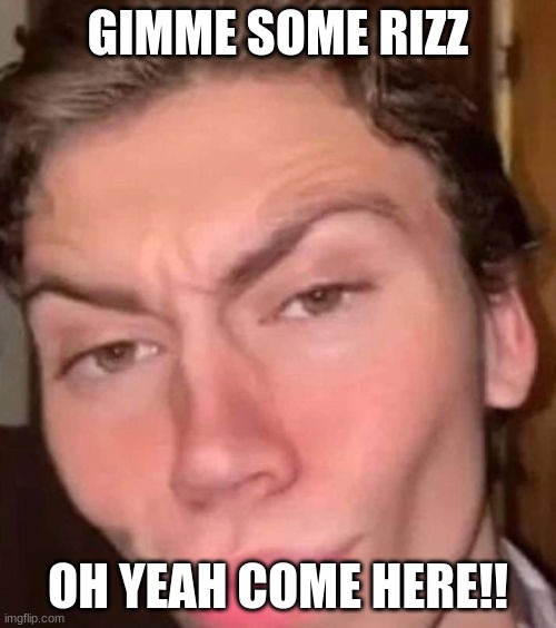 rizz | GIMME SOME RIZZ; OH YEAH COME HERE!! | image tagged in rizz | made w/ Imgflip meme maker