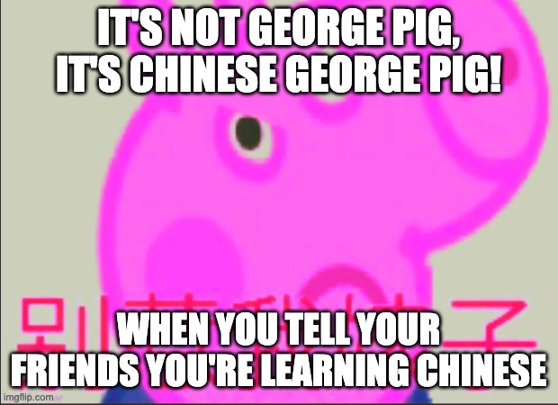 Chinese George Pig | IT'S NOT GEORGE PIG, IT'S CHINESE GEORGE PIG! WHEN YOU TELL YOUR FRIENDS YOU'RE LEARNING CHINESE | image tagged in chinese george pig | made w/ Imgflip meme maker