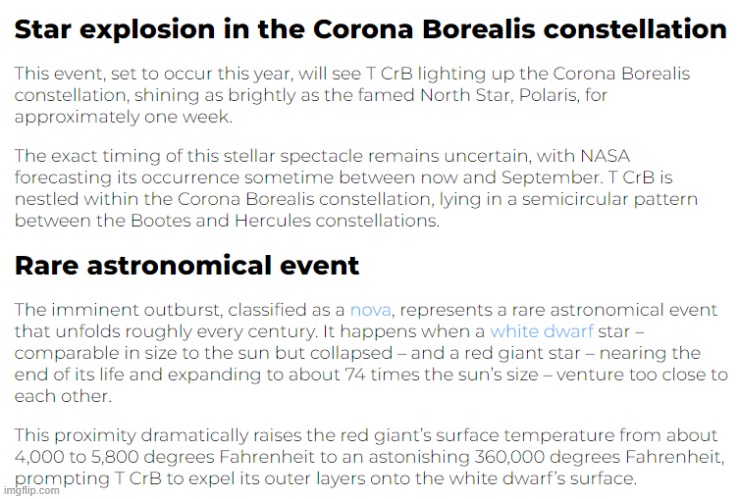 More info on the star explosion that happened this week, and is now visible in the sky (zoom in to see better) | made w/ Imgflip meme maker
