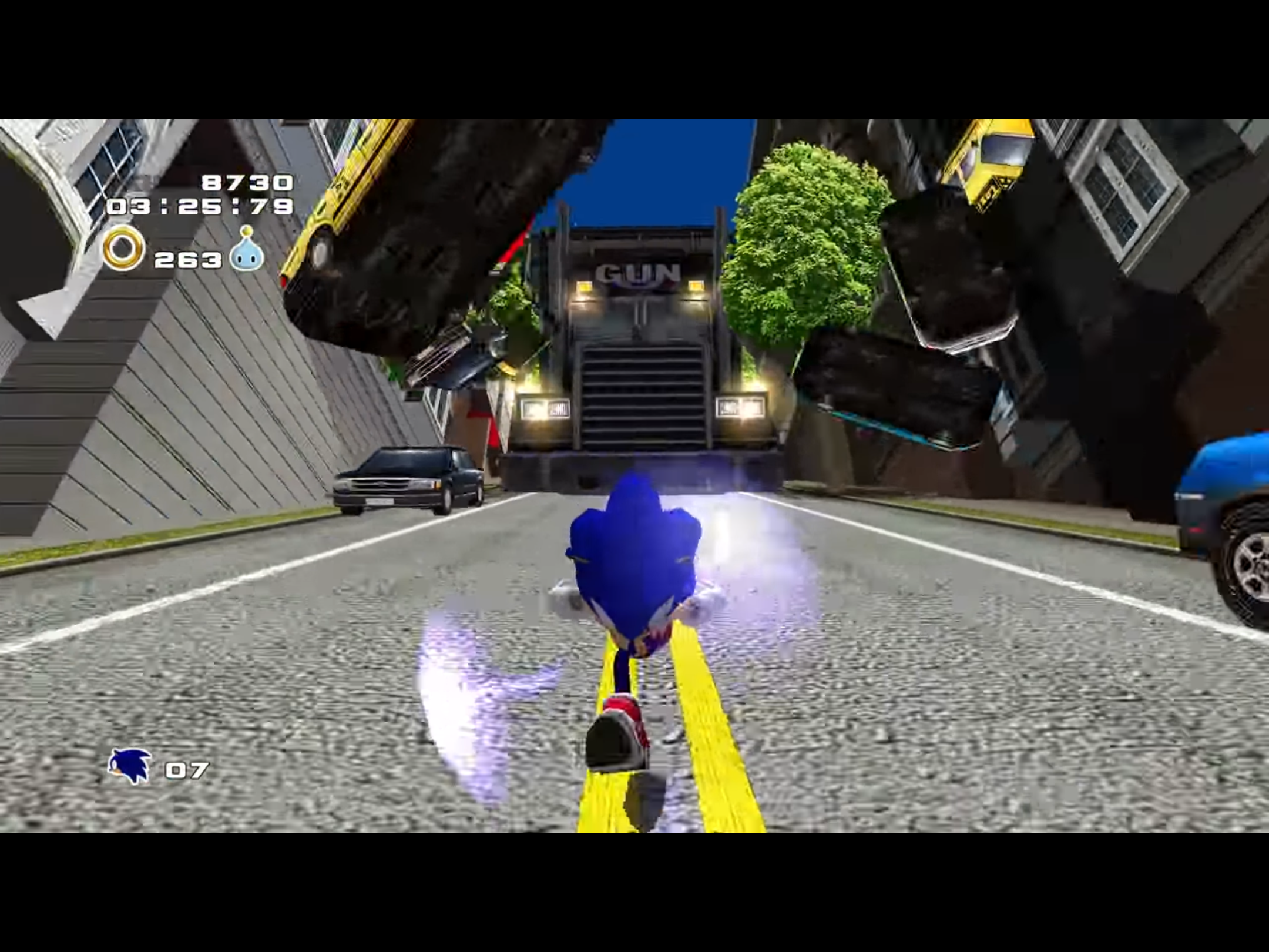 High Quality Sonic being chased by truck Blank Meme Template