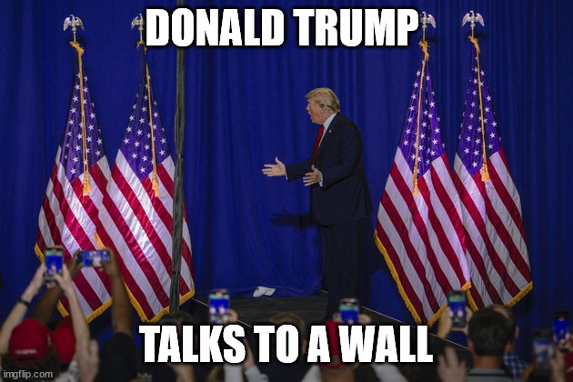 Donald Trump meets his imaginary friend | DONALD TRUMP; TALKS TO A WALL | image tagged in imaginary friend,donald trump approves,2024,insanity | made w/ Imgflip meme maker